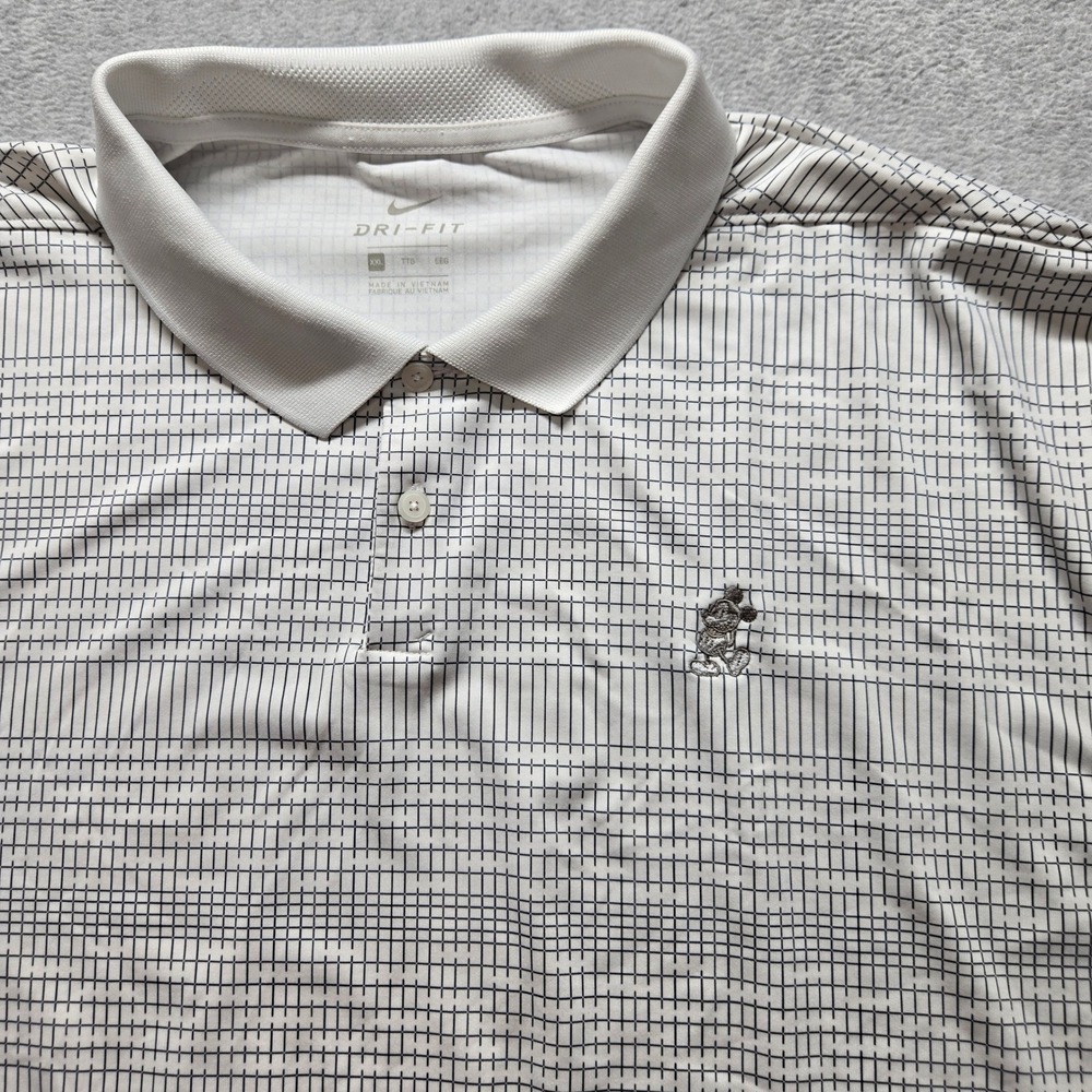 Nike Dri-FIT Mickey Mouse Disney Golf Polo Shirt Mens XXL White Grid Pattern